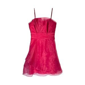 CHIFFON A Line Dress Magenta Pink Chiffon Tulle Sheer Spaghetti Strap Womens 6